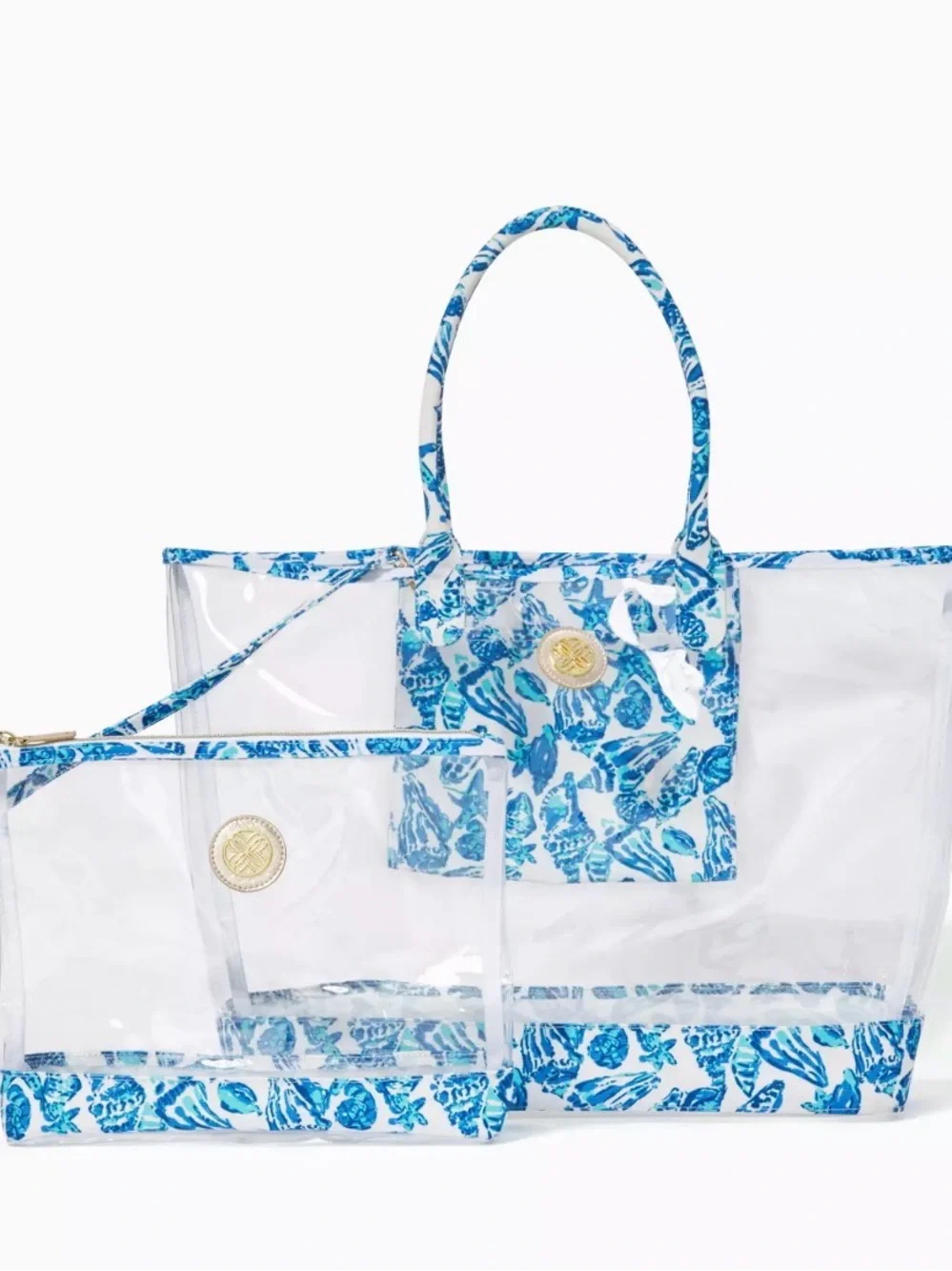 Lilly Pulitzer Clear Tote with Blue Shell-Print Trim